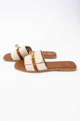 Ciabatta Intrecciata Camel con Fibbia Hermès