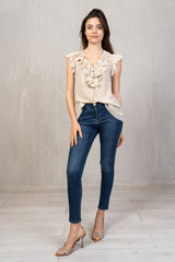 Rouches Mood – Blusa in georgette con bottoncini tono su tono