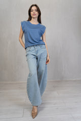 Maglia in viscosa con perle sulle spalle