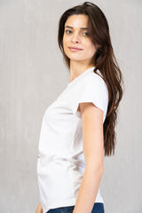 T-shirt in Cotone Elasticizzato con Stampa Orsetto Chic Blu