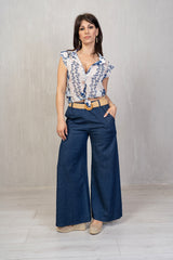 Camicia in georgette laminata fantasia Blu