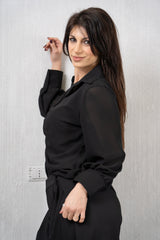 Camicia in Georgette Velata con Arriccio Centrale