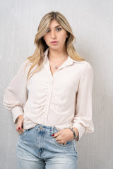Camicia in Georgette Velata con Arriccio Centrale