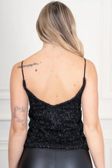 Top tulle ricamato doppia V