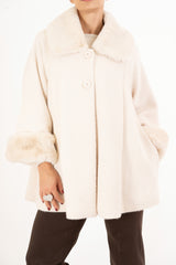 Mantella Velvet Fur in chenille con collo in eco pelliccia