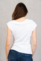 Maglia in cotone stretch con drappeggio laterale