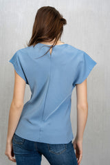 Maglia in Tela Effetto Seta Azzurro Polvere