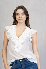 Rouches Mood – Blusa in georgette con bottoncini tono su tono