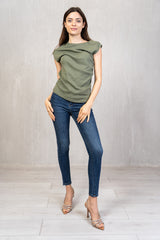 Maglia in cotone stretch con drappeggio laterale