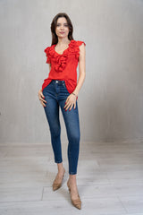 Rouches Mood – Blusa in georgette con bottoncini tono su tono