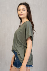 Maglia in viscosa con scollo a V e strass