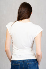 Maglia Asimmetrica Drappeggiata con Scollo a V in Viscosa