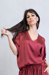 Maglia over viscosa e seta scollo a V