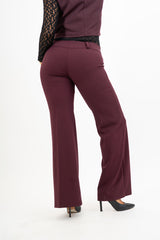 Pantalone svasato in crep con baschina alta Prugna