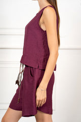 Completo in Tencel e Lino con Top Smanicato e Bermuda
