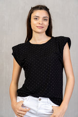 Maglia in viscosa con strass e giromanica ampio