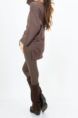 modella indossando Leggings donna a baschina alta elasticizzati – Tortora colore