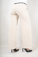 Pantalone palazzo elastico spinato beige