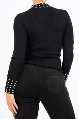 Maglia Shine con strass su collo e polsi