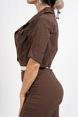 Giacchino crop stile denim in viscosa elasticizzata.