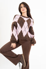 modella indossando Maglione fantasia SoftArgyle in misto lana colore