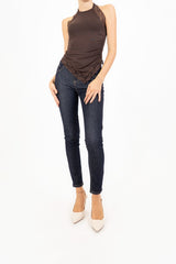 Top in viscosa elasticizzata con pizzo e allacciatura al collo