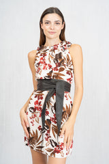 Abito Tropic Rust smanicato con fiocco al collo