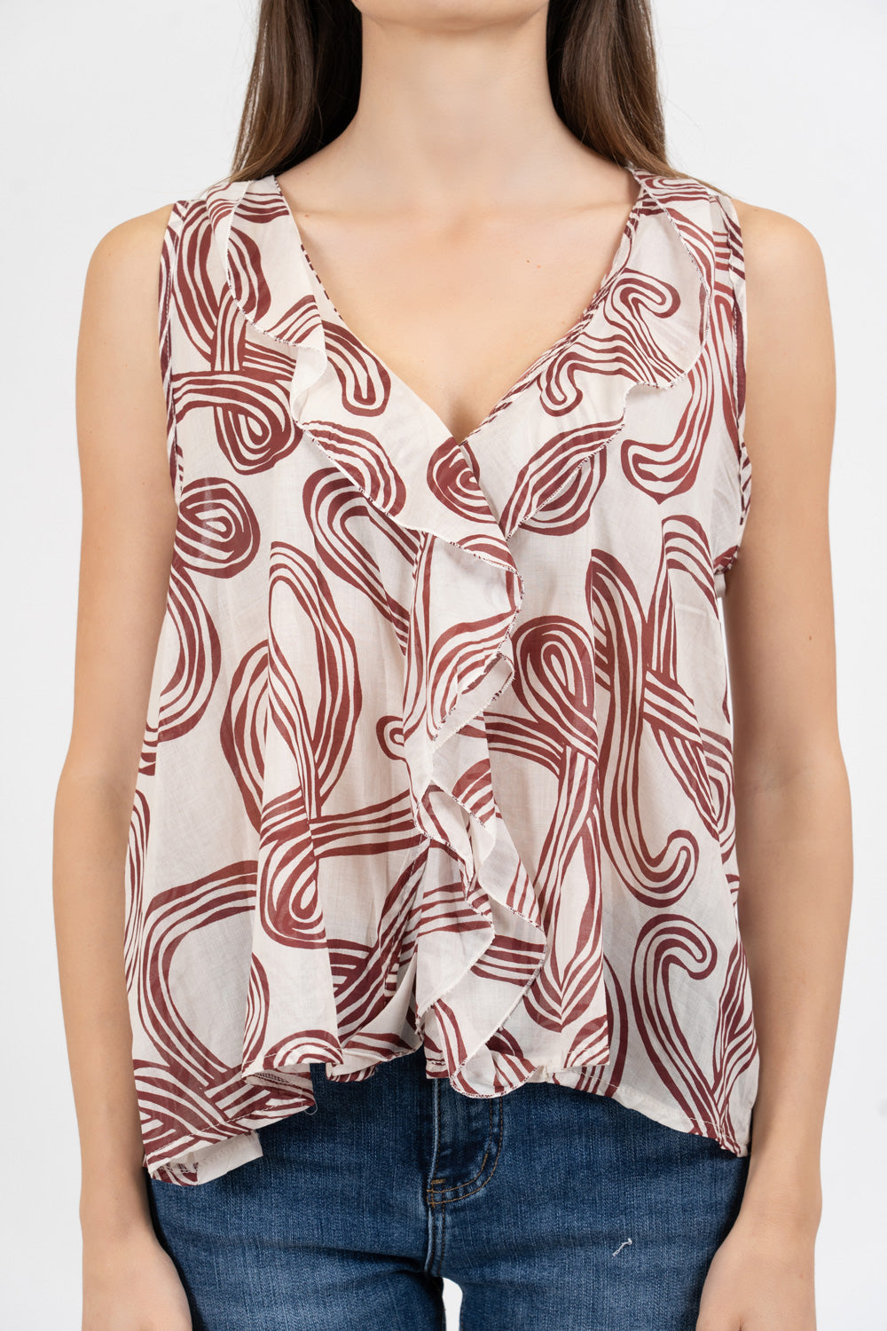 Blusa fantasia Onde Grafiche con balze in cotone.