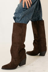 Stivali Texan in eco camoscio doppiato con tacco 7cm