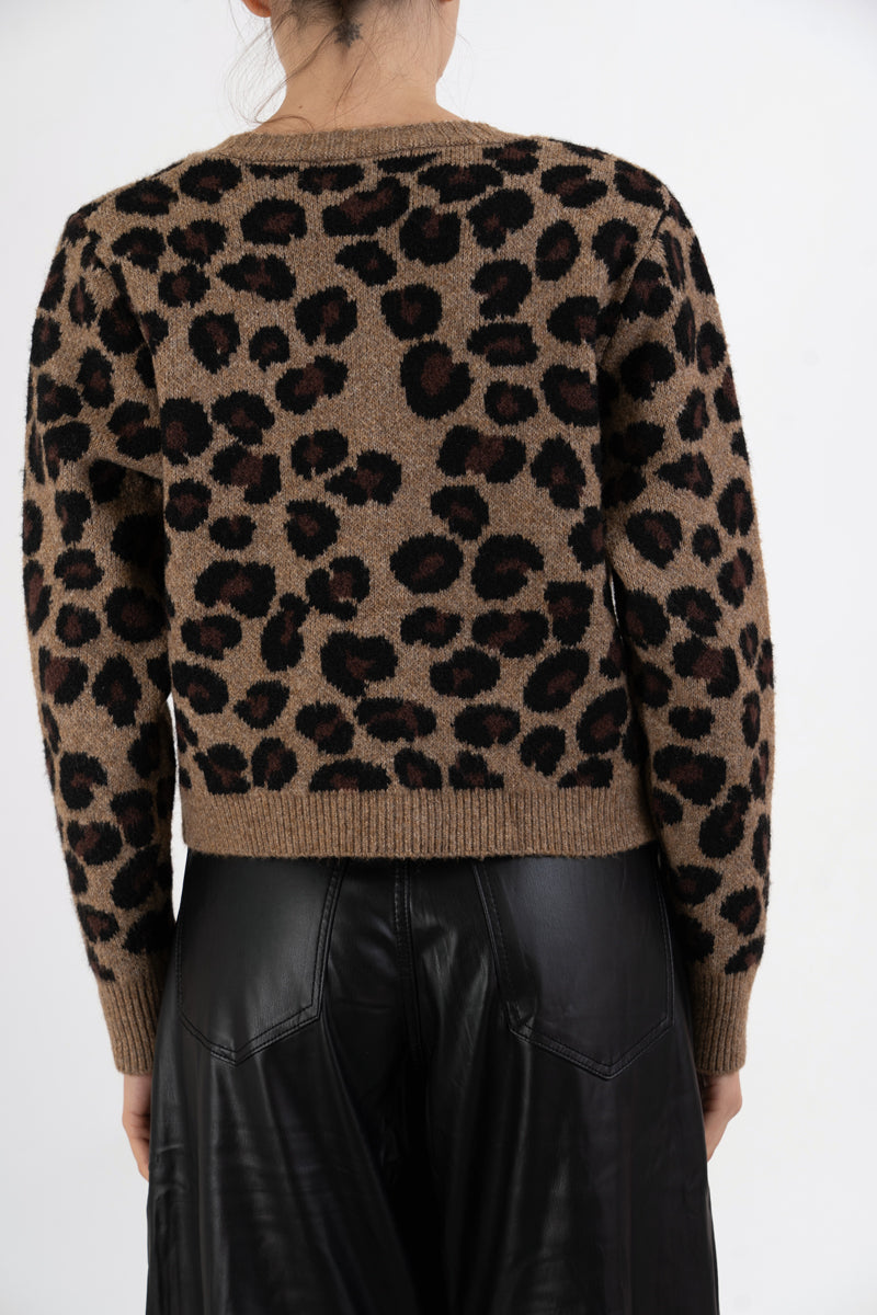 Cardigan WildMood in misto lana leopardato