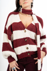 Cardigan a righe in misto lana con sciarpa coordinata