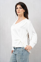 Blusa Elegante in Raso con Scollo a Portafoglio