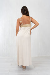 Abito lungo Golden Weave con corpetto in lurex