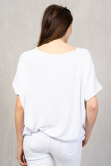 Maglia in viscosa con scollo a V e strass