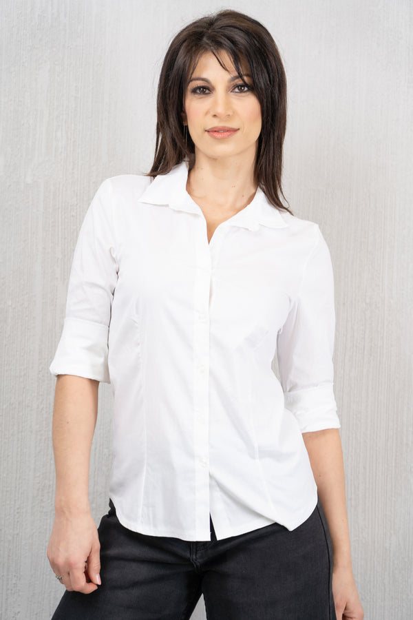 Camicia Basic Avvitata in Cotone Elasticizzato bianco.