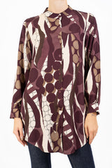 Camicia lunga in viscosa GeoFusion con collo coreano