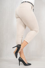 Pantalone slim elastico spinato beige