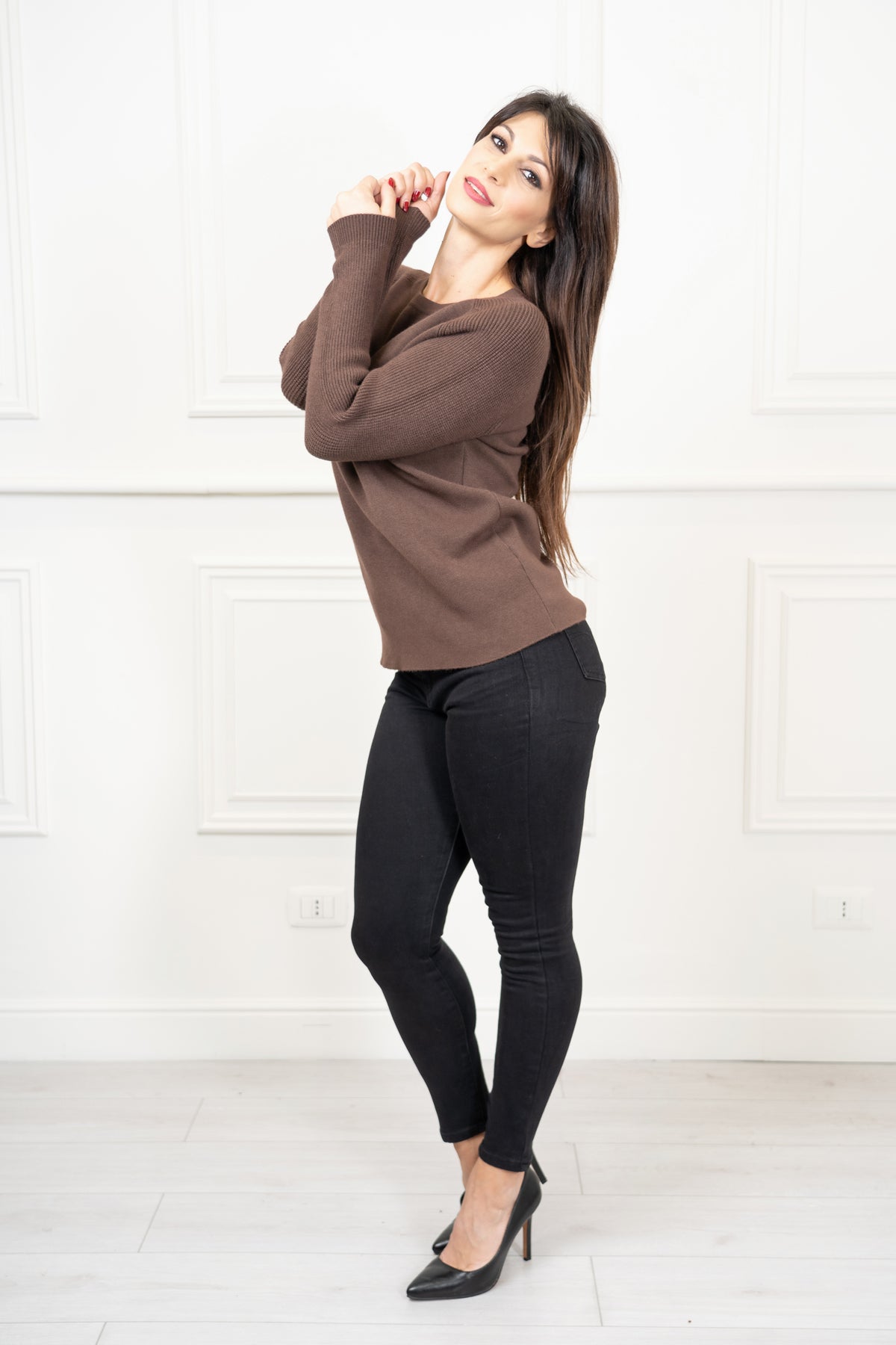 Maglia over girocollo ampia manica raglan