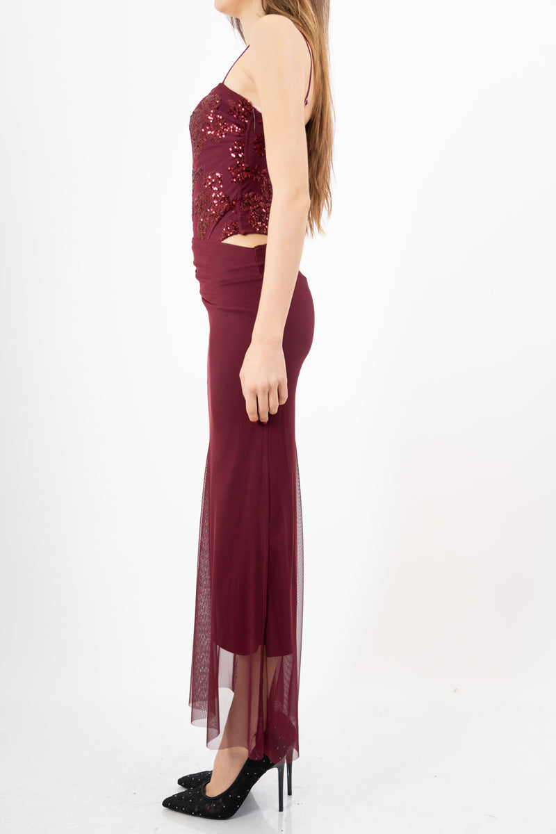 modella indossando Abito Lungo SparkleDream con Body Drappeggiato colore