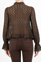 Cardigan goffrato con fiocco e maniche svasate