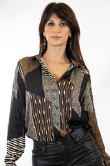 Camicia raso fantasia leopardo e righe