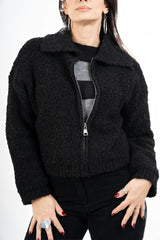 Giacca corta in filato bouclé con colletto e zip metallica