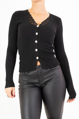 Cardigan Lace Gold in costina con pizzo