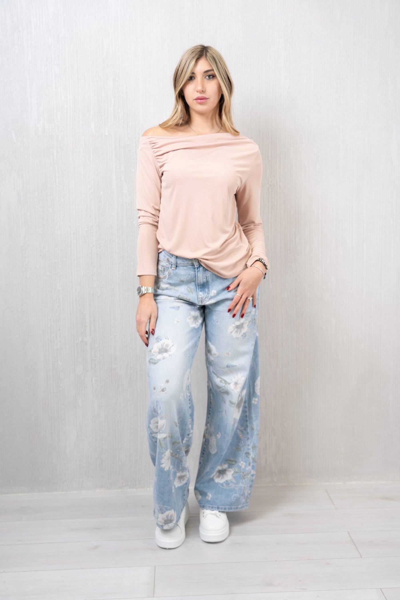 Jeans wide leg stampa fiorata