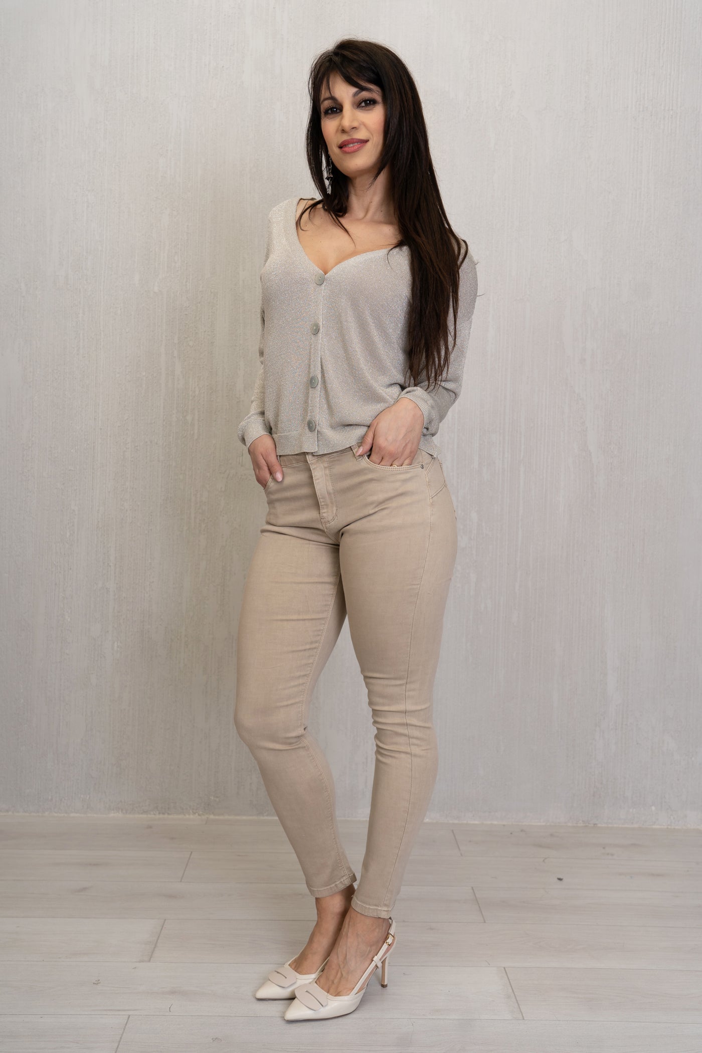 Cardigan leggero con filo lurex