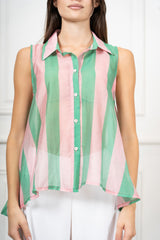 modella indossando Camicia Smanicata Positano Righe colore