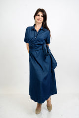 Abito chemisier portafoglio effetto chambray.