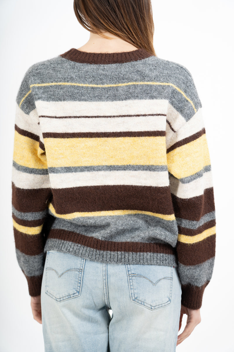 Maglione a righe in misto lana con spalla scesa