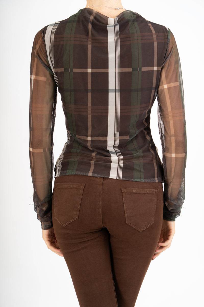 Maglia trasparente fantasia CheckFlair con maniche arricciate