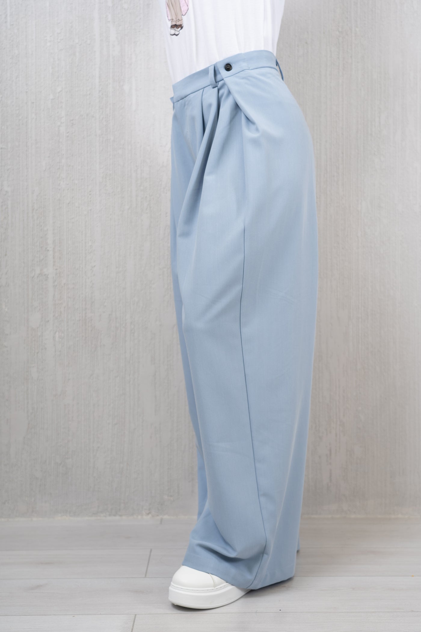 Pantalone palazzo vita alta celeste con pinces